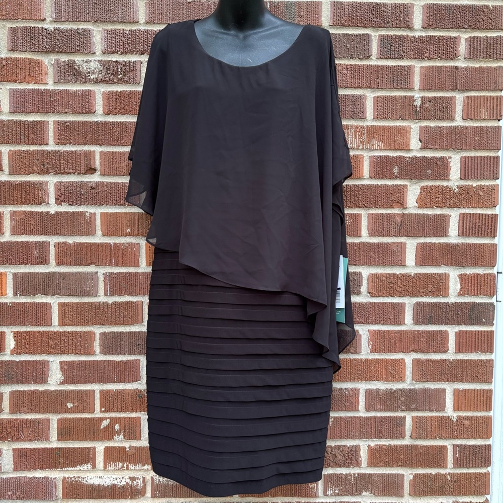 Scarlett NWT Black Sleeveless Dress with Attached Asymmetrical Sheer Shawl Sz 16
